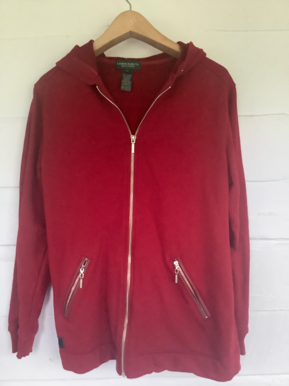 Ralph Lauren vintage cotton hoodie leather trim Size small